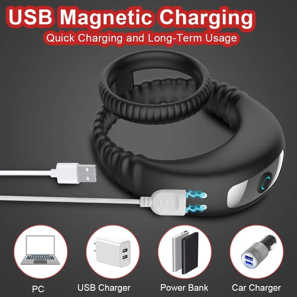 Lock Essence Double Ring USB Charging Vibration Massage Delay Ring Male Masturbator BDSM Toys HUAWEN Brand