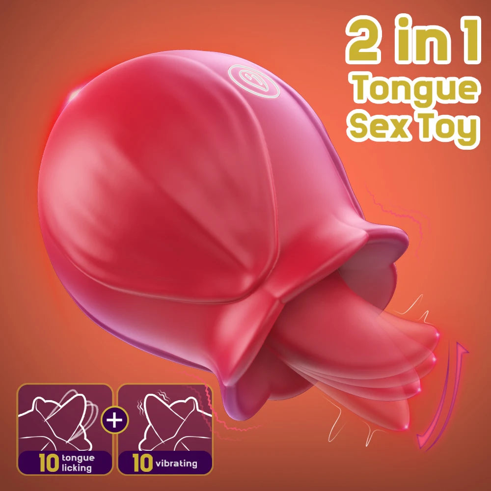 Rose Shape Clitoris Sucking Vibrator Tongue Licking Nipple Anal Stimulator Fast Orgasm Women Masturbator Lesbian Sex Toys 1pc