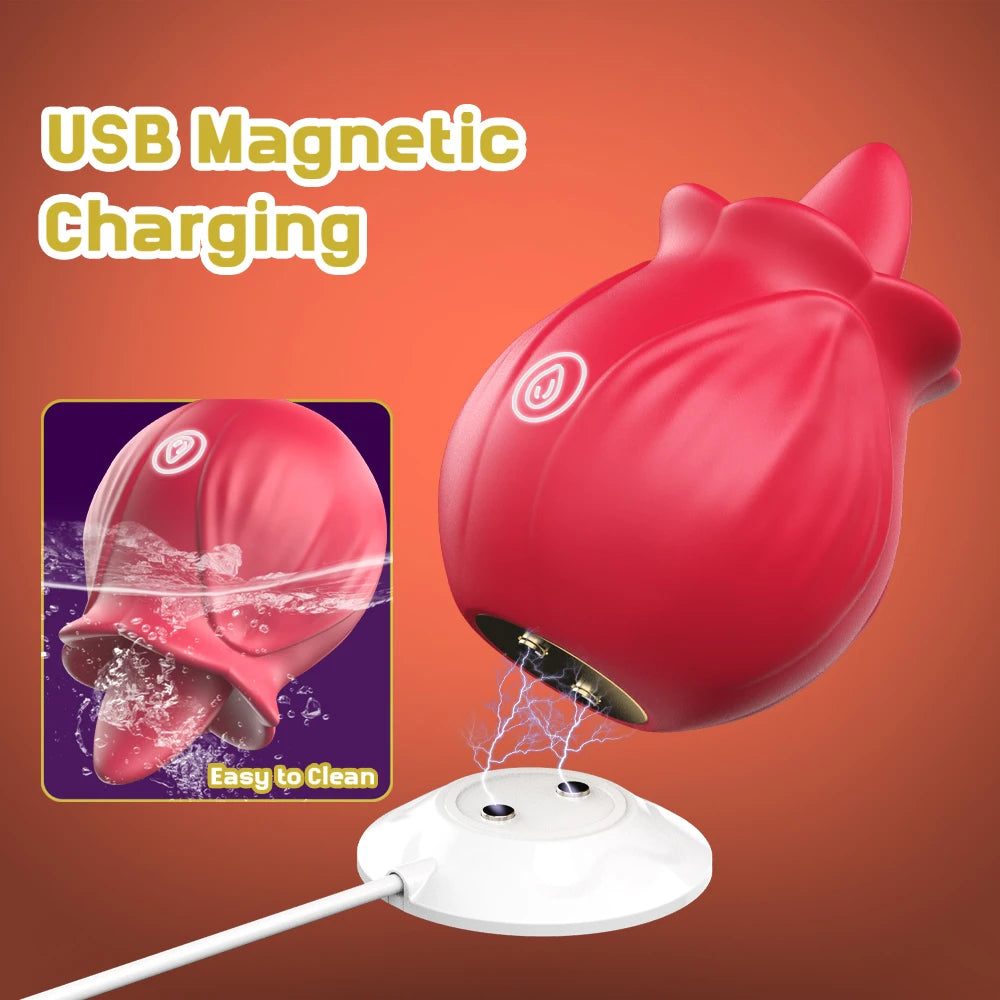 Rose Shape Clitoris Sucking Vibrator Tongue Licking Nipple Anal Stimulator Fast Orgasm Women Masturbator Lesbian Sex Toys 1pc