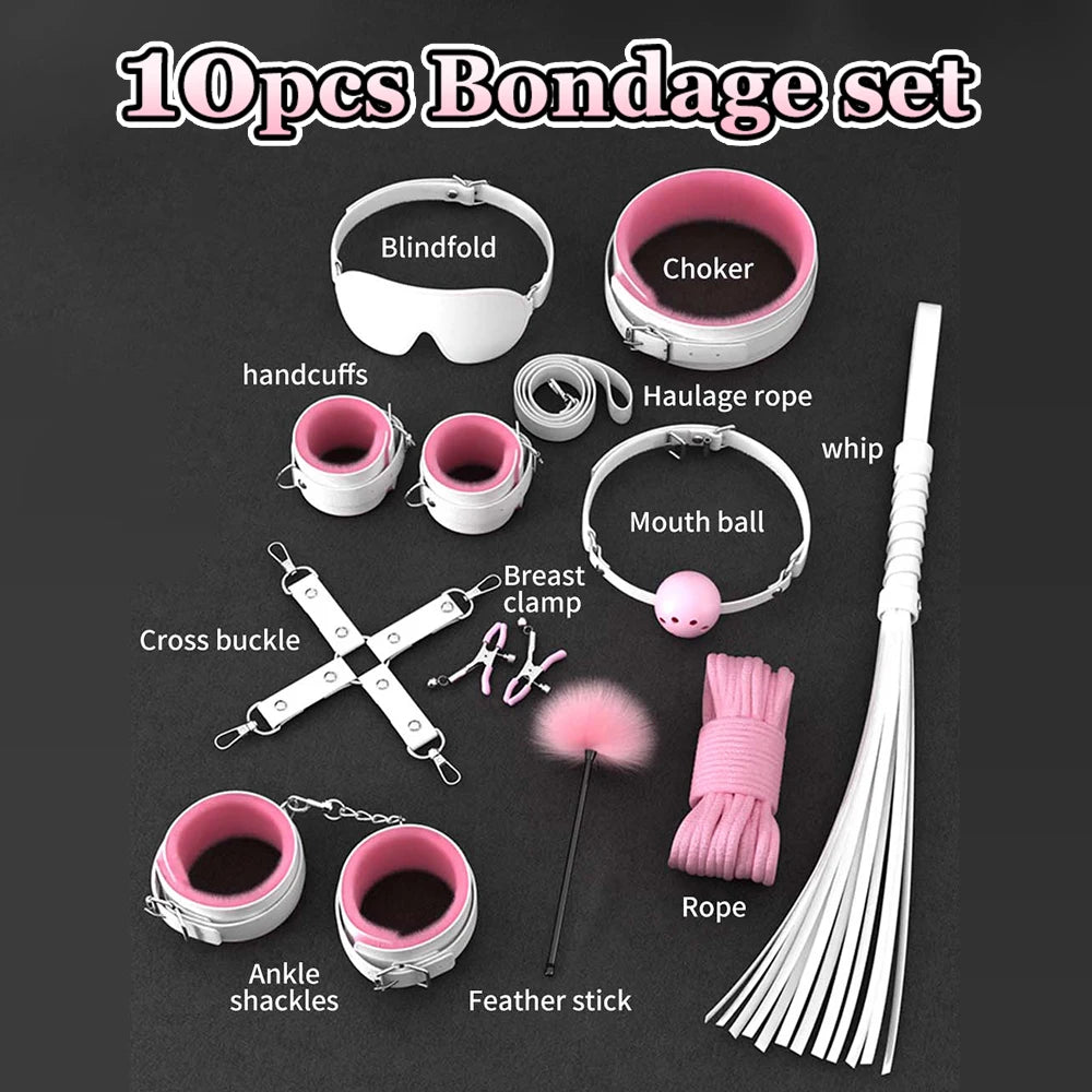 Sex Toys For Woman Couples Handcuffs Set BDSM Bondage Gear Bed Restraints Rope Strap Adult Game Wrists Neck Cuffs & Eye Mask