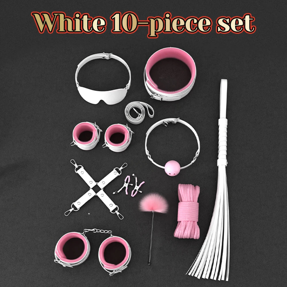Sex Toys For Woman Couples Handcuffs Set BDSM Bondage Gear Bed Restraints Rope Strap Adult Game Wrists Neck Cuffs & Eye Mask